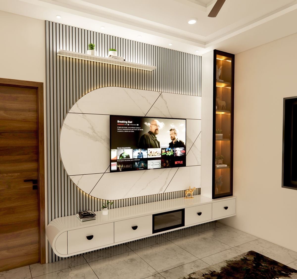 Living room with arched wall panels