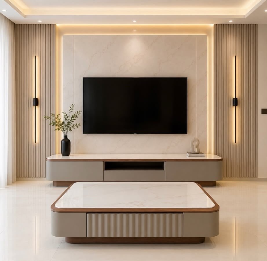 Living room with arched wall panels