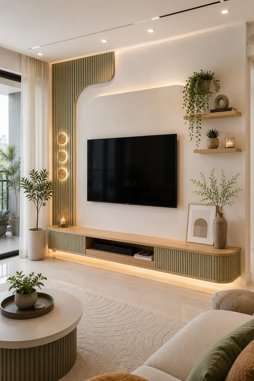 Living room with arched wall panels