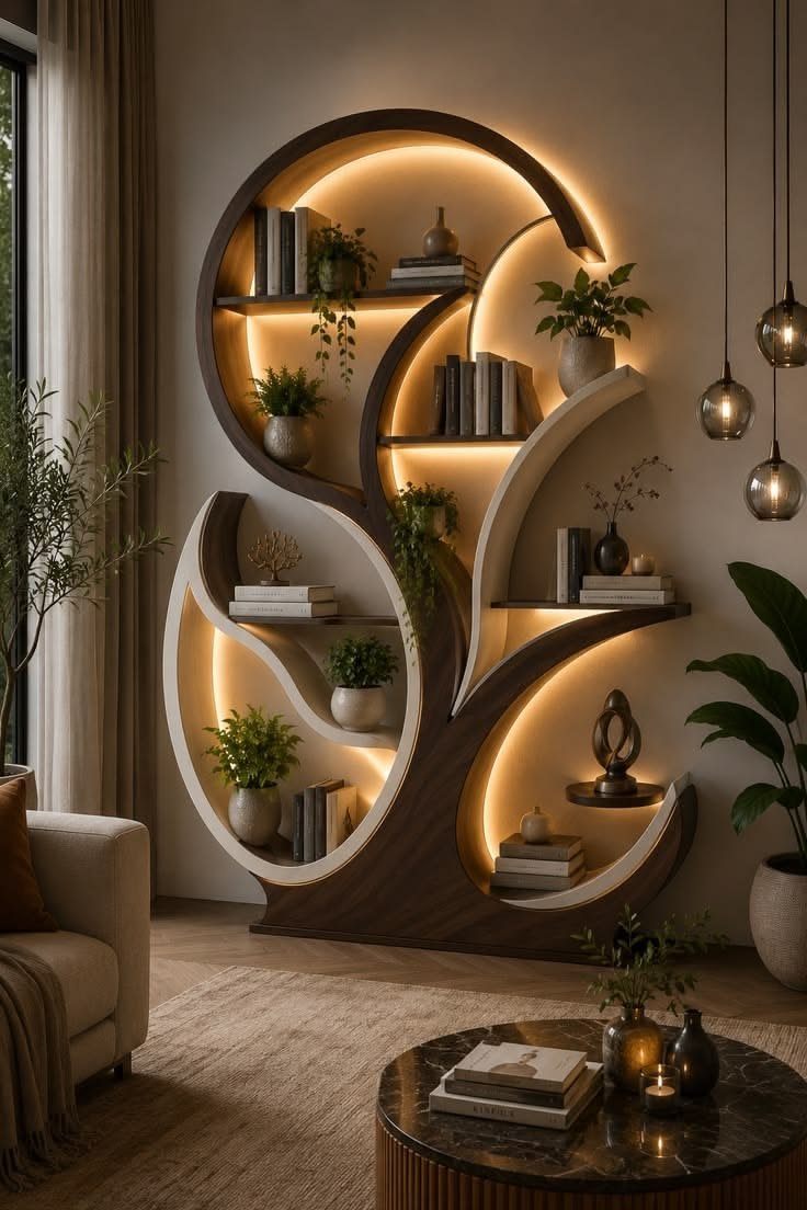 Living room with sofa and gold ceiling light